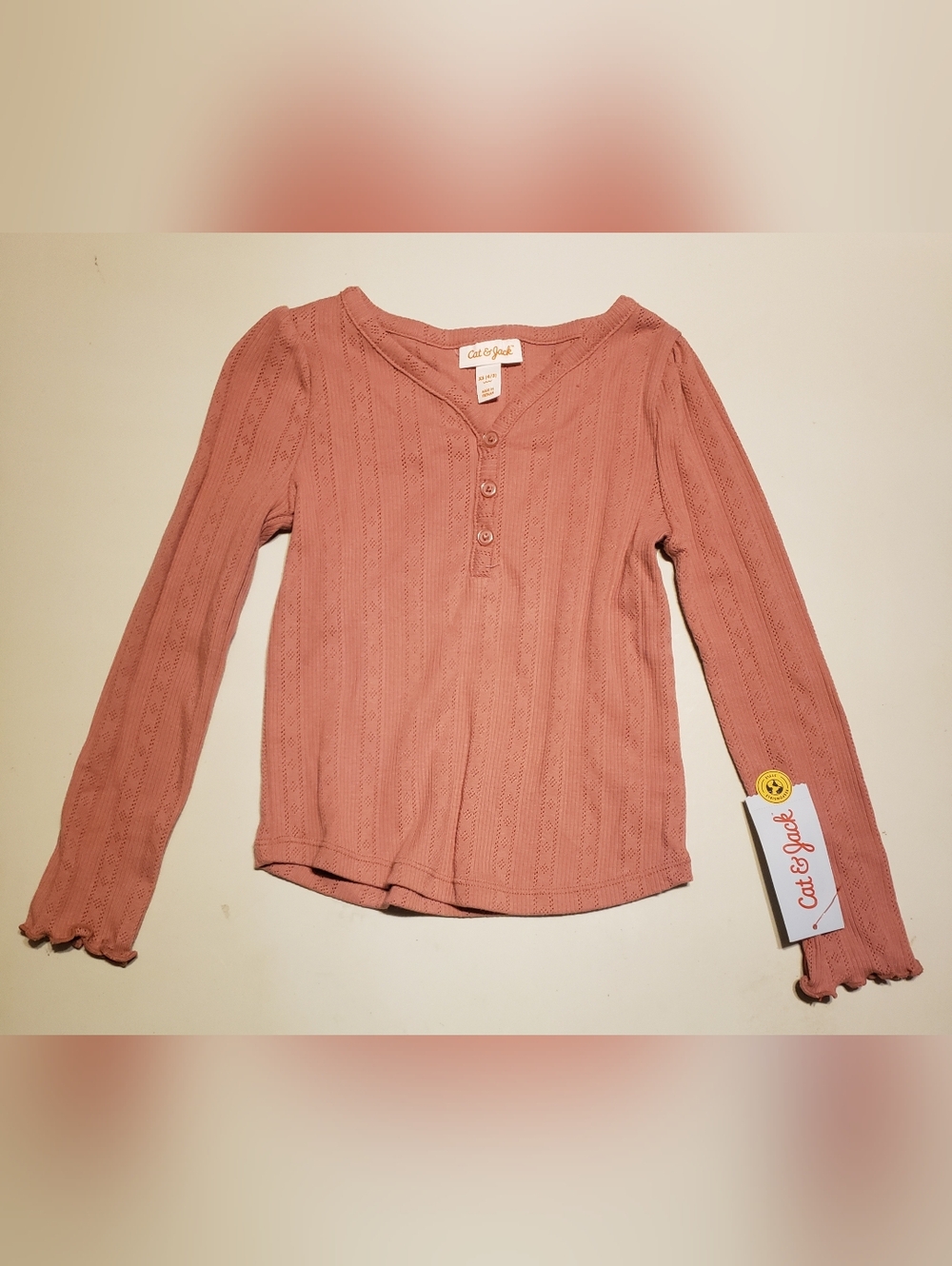 Cat & Jack Dusty Rose Long Sleeve Ribbed Henley Top